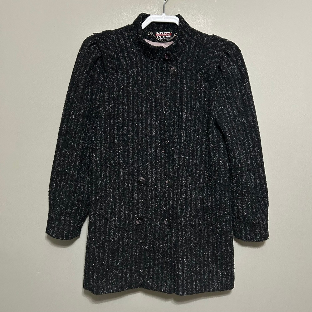 New York Girl Women's Tweed Coat 9 Double Breasted Jacket Military‎ Peacoat VTG